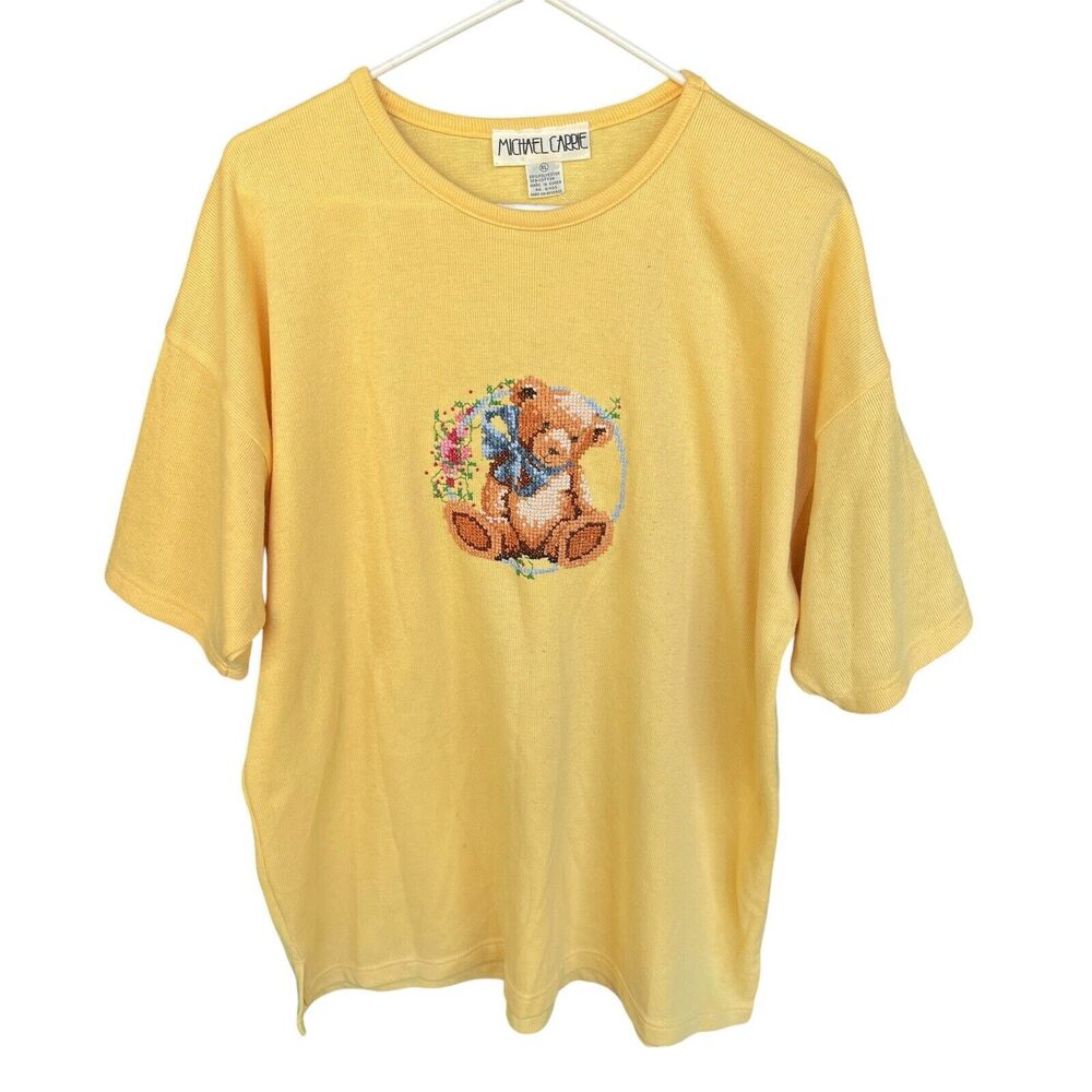 Vintage Michael Carrie Top Womens Extra Large Needlepoint Teddy Bear Grandmacore